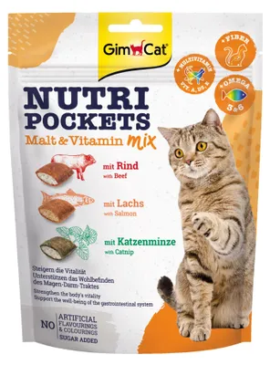 Produktbild von GimCat Nutri Pockets, Adult, Rind, Katzenminze, Lachs, 150 g