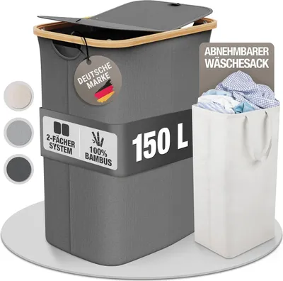 Image de Panier à linge foncé - 2 compartiments - XXL - Tissu de bambou - Gris