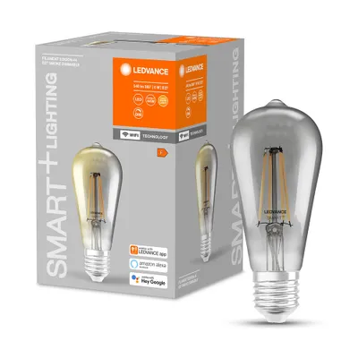 Produktbild von 4 x Ledvance LED Smart+ Filament Edison ST64 6W = 44W E27 Rauchglas 540lm extra warmweiß 2500K Dimmbar App Google Alexa WiFi