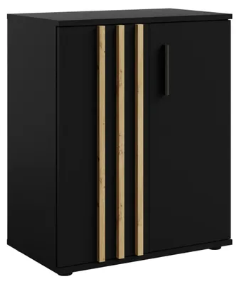 Produktbild von Moderne Schwarze Kommode mit 2 Türen, Breite 60 cm, Höhe 72,7 cm, Tiefe 37 cm