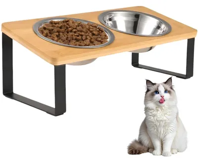 Immagine prodotto di Solidchoice - Ciotola rialzata per gatti con supporto in bambù e tappetino antiscivolo
