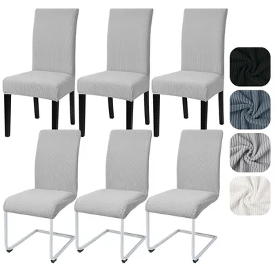 Produktbild von Stuhlhussen 6er Set Universal Stretch Kurzflor Hellgrau Waschbar
