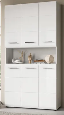 Produktbild von Badezimmer Hochschrank "Cover" in weiß Hochglanz Mehrzweckschrank 90 x 185 cm
