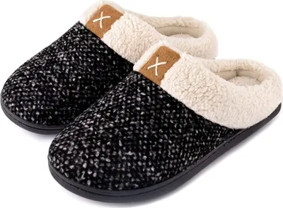 Produktbild von ASKSA Herren Plüsch Hausschuhe Weiche Rutschfeste Sohle Memory Schaum Bequem Slippers, Schwarz, Größe: 44-45(11-12)
