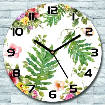Produktbild von Wanduhr aus Glas Rund fi 30 Blätter und Blumen Quarz Deko Wohnzimmer Büro