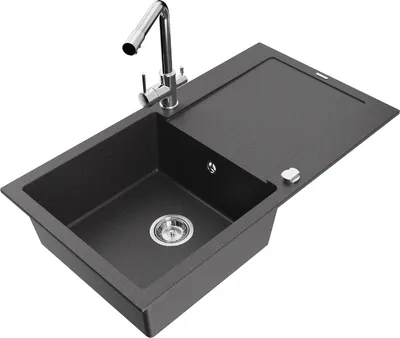 Produktbild von Mexen Leo 1 Becken-Granitspüle mit Abtropffläche und Mischbatterie Duero, Schwarz gesprenkelt - 6501-76-671600-00