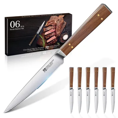 Produktbild von Steakmesser 6er Set mit Wellenschliff - Holzgriff, Edelstahl