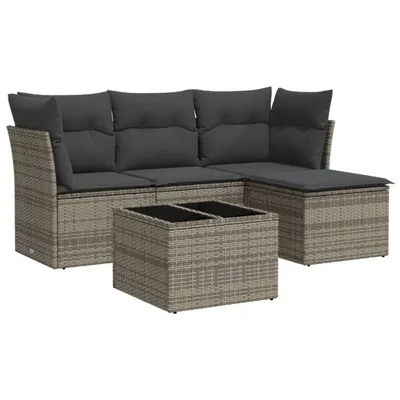 Produktbild von vidaXL 5-tlg. Garten-Sofagarnitur mit Kissen Grau Poly Rattan