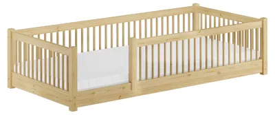 Produktbild von Kinderbett niedriges Bodenbett Kiefer natur 90x200 Kleinkinder Laufstall ähnlich V-60.65-09Rollrost und Matratze inkl.