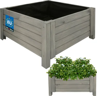 Produktbild von KOTARBAU® Blumenkasten 60x60x30cm Pflanzkasten mit Vlies Pflanzkübel groß außen Balkon Sichtschutz Blumenkästen Blumenkübel aus Kiefernholz Anthrazit