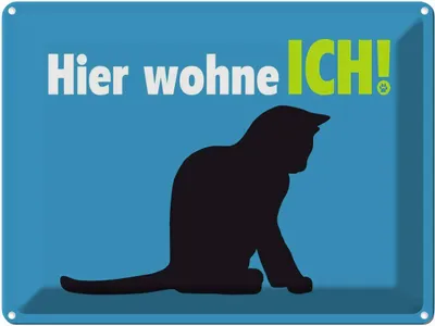 Produktbild von vianmo Blechschild 30x40 cm Katze hier wohne ich blau
