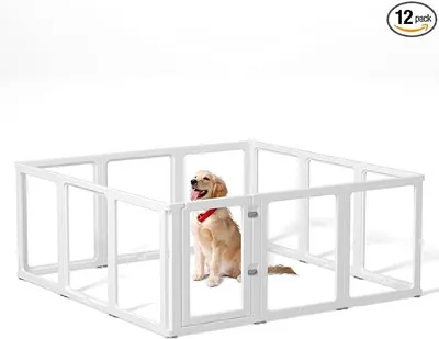 Immagine prodotto di 12 recinti per cuccioli, pieghevoli, con porta chiudibile, altezza 75 cm, recinti trasparenti per cuccioli da utilizzare in interni, adatti per cani, gatti, conigli e piccoli animali, antiscivolo, colore bianco (12 pezzi - 75 cm)