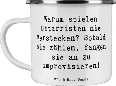 Produktbild von Mr. & Mrs. Panda Emaille Tasse Spruch Gitarre Improvisation - Weiß - Geschenk, Freiheit, Instrument, Liebe, Kaffeepott, Lernen, Musikinstrument, Pott, Haferl, Musiker