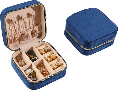 Image de INF Boîte à bijoux portable en velours Bleu foncé