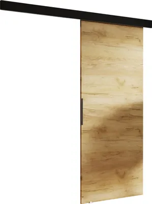 A sliding door with a wood grain finish is shown against a white background.