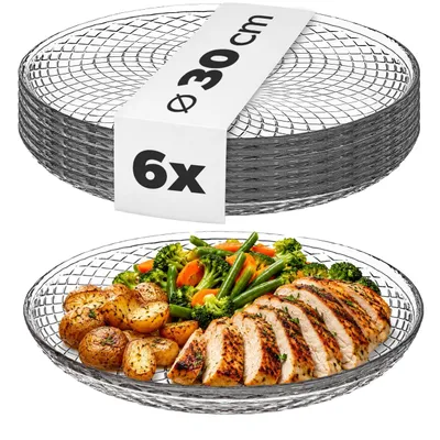 Productafbeelding van KADAX Glazen schaal, 30 cm, 6 stuks, ronde schaal van helder glas, serveerschaal van glas, ideaal als taartbord, dessertbord, of hoofdschaal