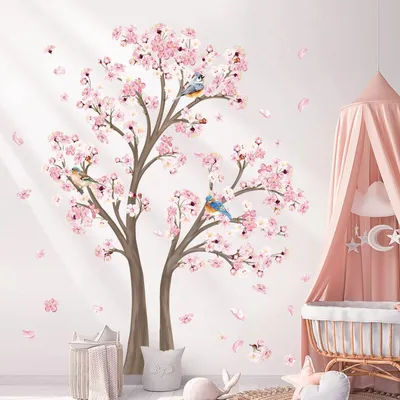 Produktbild von Omgoods – Wandsticker Kirschblütenbaum – Wanddekoration für Kinderzimmer – Wanddekoration für Schlafzimmer – Wanddekoration für Wohnzimmer – Wasserdichte Wandsticker – Enthält 4 Bögen (30 cm x 90 cm)