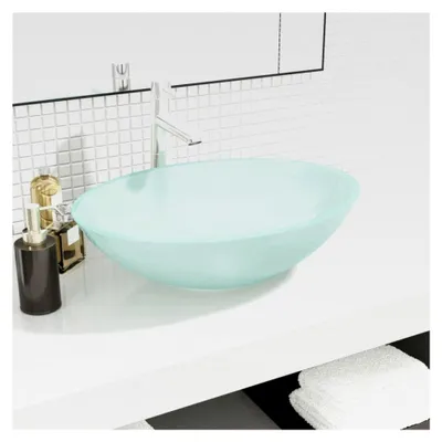 Produktbild von Gästetoilette Waschbecken aus Glas 50x37x14 cm Matt Aufsatzwaschbecken für Badezimmer und Gäste-WC