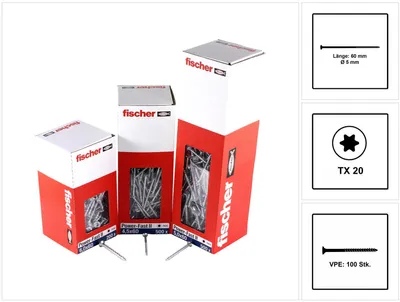 Zdjęcie produktu dla Fischer 670378 wkręt/śruba 60 mm 100 szt