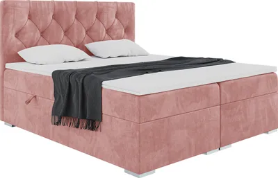 Produktbild von MEBLINI Boxspringbett mit Bettkasten - Gepolstert Doppelbett mit Matratze und Topper - Polsterbett mit Stauraum - Bett mit Kopfteil - Stauraumbett - ROMA - 200x200 - H4/Rosa Samt