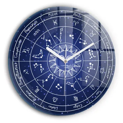 Produktbild von Wallfluent Wanduhr – Stilles Quarzuhrwerk - Uhr Dekoration Wohnzimmer Schlafzimmer Küche - schwarze Zeiger - 30 cm - Die Sternbilder des Tierkreises