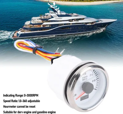 Immagine prodotto di Tachimetro da 52 mm, 3000 giri/min, da 9 a 32 V CC, retroilluminazione a 7 colori con contaore per camion, trattori, auto, barche, quadrante bianco, lunetta argentata CX6224