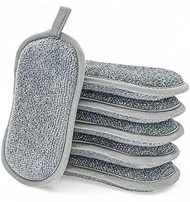 Produktbild von Spülschwamm Topfreiniger Küchenschwamm Waschbar zum wiederverwenden 12er Set,10x8 cm mit Mikrofaser, mit 2 leistungsstarke Seiten,Für Gründliche Reinigung bei hartnäckigem Schmutz haarbürste