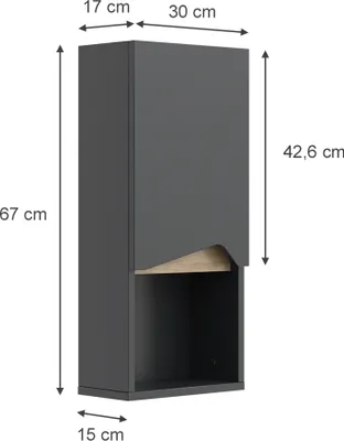 Image de Armoire de Vicco Marelle Anthracite/Artisan 30x67cm avec porte et compartiment ouvert, Model 47656