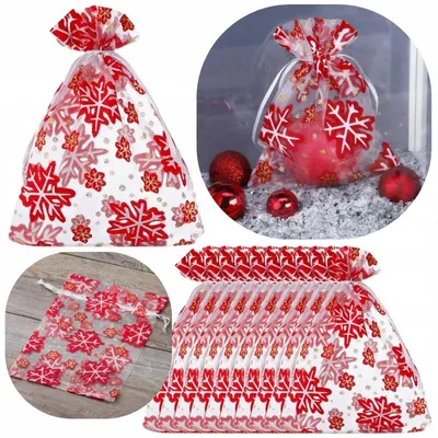 Produktbild von Saketos Organza-Säckchen 12 x 15 cm Weiß Schneeflocken 10 Stück