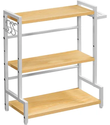 Productafbeelding van Keukenrek met 3 haken en messenhouder, 3 niveaus, wit/naturel, 43x20x51 cm