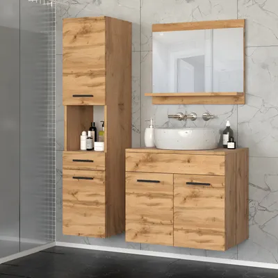 Zdjęcie produktu dla Blanco ® Meble łazienkowe Zestaw mebli łazienkowych PARIS 3 Meble do łazienki DĄB WOTAN
