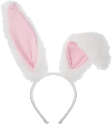 Productafbeelding van Konijnenoren Hoofdband - Feest Accessoire - Kostuum Aankleden - Lange Pluche Oren - 38 cm Lengte - Wit Roze