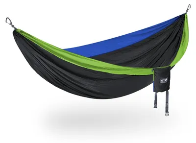 Produktbild von ENO DoubleNest leichte dreifarbige Hängematte schwarz mit gelben und blauem Rand Hängematte