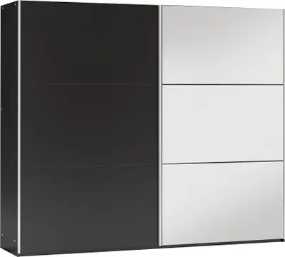 Produktbild von Furniture24 Kleiderschrank VIGO 250 Schwebetürenschrank Schrank mit Schiebetür 3 Kleiderstangen 5 Einlegeboden 2 Schubladen Schwarz mit Spiegel , 250 cm breit