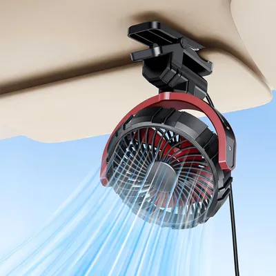 Obrázok produktu pre Ventilátor, oscilačný ventilátor (rotačný), tichý, nastaviteľný o 360°, 3 rýchlosti, ventilátor do auta s klipom, vhodný pre automobily, SUV, osobné autá, nákladné vozidlá, obytné prívesy