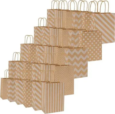 Produktbild von Kraftpapieren Geschenkzak-Set mit Griffen, 30er Pack, 21 x 15 x 8 cm