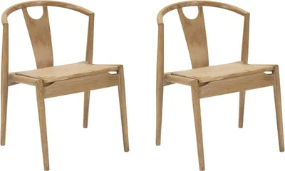 Productafbeelding van Set van 2 Japanse stoelen - B - 56x53x76 cm, gemaakt van beukenhout en gevlochten rotan, bruin van kleur - in een oosterse, boheemse stijl
