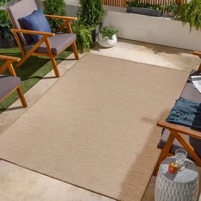 Image de Tapis résistant aux intempéries, résistant aux UV, dimensions 160 x 220 cm, couleur beige, pour intérieur et extérieur