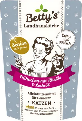 Produktbild von Bettys Landhausküche Senior Hühnchen mit Kürbis & Lachsöl 100 g - 12 Stück