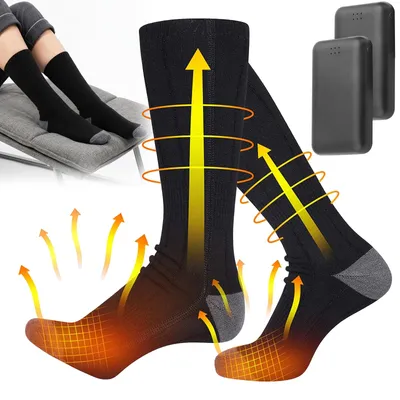 Produktbild von Beheizte Socken, 4000mAh Beheizbare Socken Skisocken Fußwärmer Thermo Socks Set beheizbare Socken Outdoor mit 3 Einstellbarer Temperatur  Herren Damen Winter Outdoor Camping Angeln Radfahren Skifahren Jagen