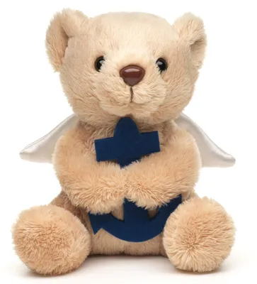Image de Uni-Toys - Ours en peluche "Ange gardien" avec ancre bleue - Peluche - 13 cm (hauteur) - Jouet en peluche, doudou - Ancre bleue