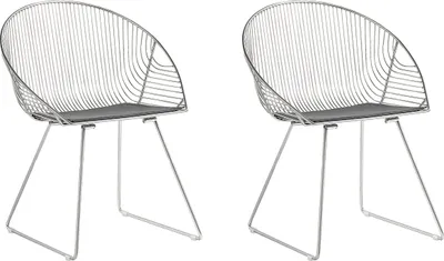Image de BELIANI Lot de 2 chaises de salle à manger structure en métal argenté assise en simili cuir noir salle à manger style moderne glamour