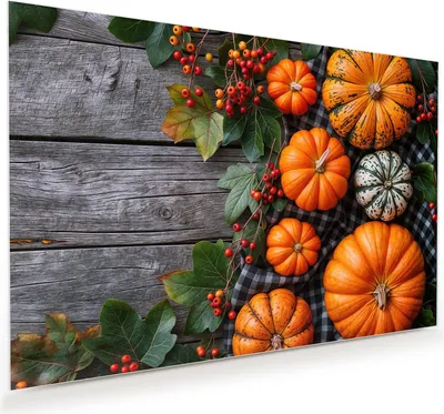 Produktbild von Glasbild 120x80cm in XXL für Wohnzimmer, Schlafzimmer Motiv Herbstlicher Kürbis