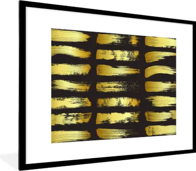 Produktbild von MuchoWow® Gerahmtes Poster Goldene Streifen auf schwarzem Hintergrund 80x60 cm - Poster mit Schwarzem Bilderrahmen Wandposter Rahmen Foto Bilder - Schlafzimmer-Dekorationen - Fotoposter
