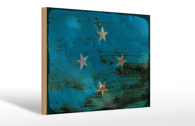 Produktbild von Holzschild Flagge Mikronesien 30x20cm Micronesia Rost