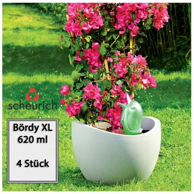 Zdjęcie produktu dla Scheurich Bördy XL zbiornik na wodę | 4x zielony | pojemność 620ml | kula do podlewania mała z glinianą podstawą | dozownik wody rośliny i kwiaty łodyga terakota