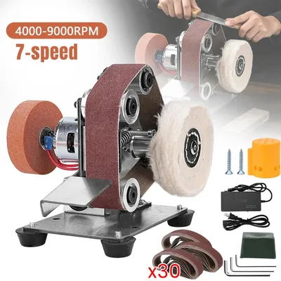 Image de Mini-ponceuse à bande électrique - Machine à poncer multifonctionnelle - 7 niveaux de vitesse - 4000–9000 tr/min - 30 bandes de ponçage - 3,05 × 33,02 cm - Prise européenne