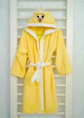Produktbild von Sns Kinderbademantel mit Kapuze und Hasenmotiv Baumwolle Gelb Weiß 110-116