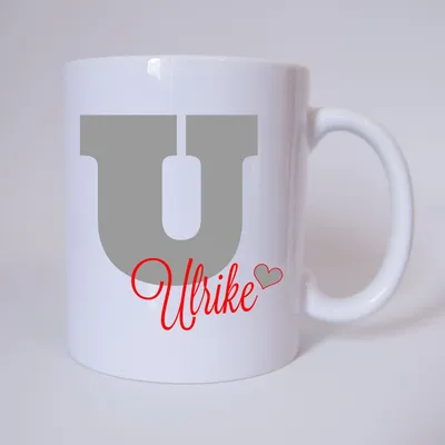 Produktbild von Namenstasse Buchstabe U, individueller Name (Grau/Rot) / Tasse / Kaffeetasse / Kaffeebecher