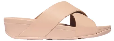 Productafbeelding van FitFlop - "Lulu" sandalen voor dames, leer, met kruisende bandjes, model HD250 (maat 39 EU), kleur sandbeige